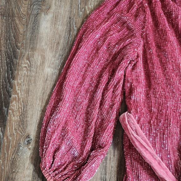 Retrofete Gabrielle Robe Dress in Pastel Pink Sequins Size Small NWT Long Sleeve - Picture 5 of 12